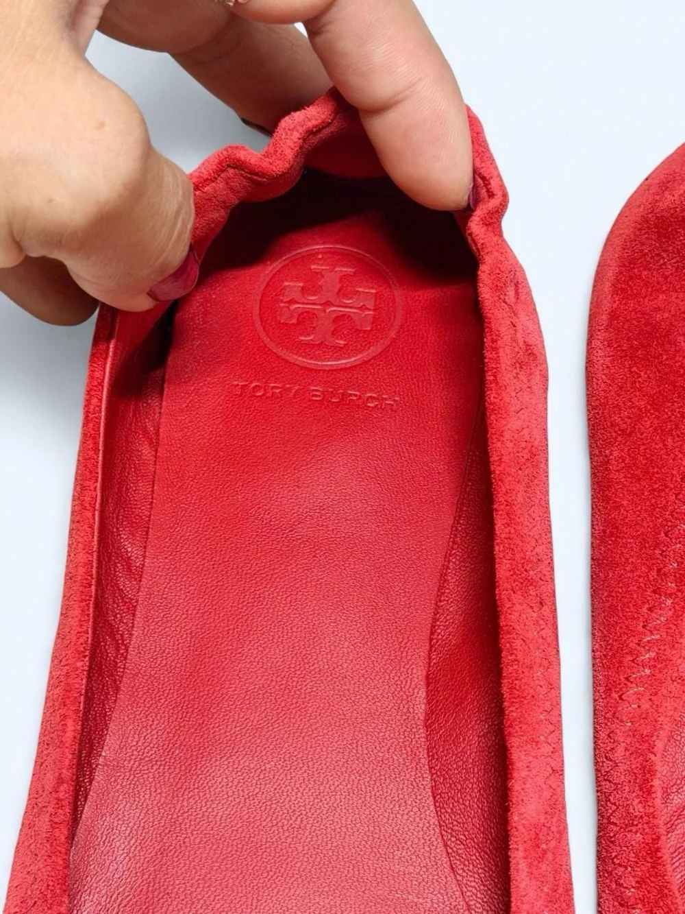 Tory Burch Red Suede Logo Ballet Flats